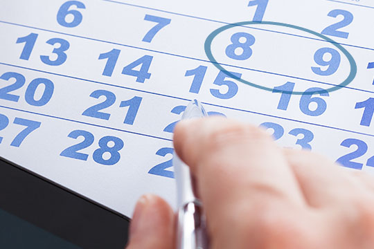 Calendar with dates circled