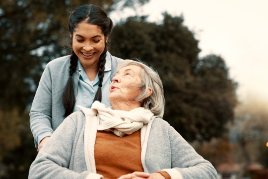 Long-term care resident with family member.