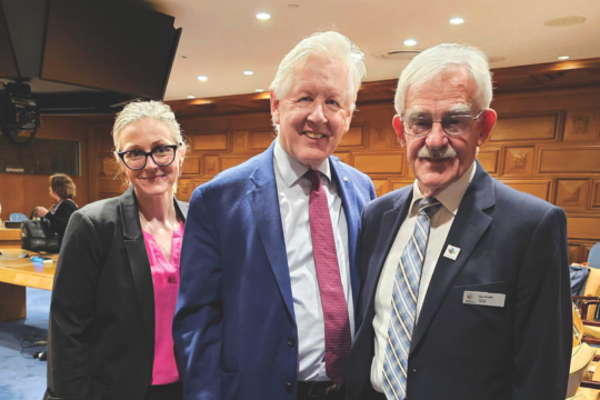 Bob Rae, flanked by Sayward Montague, left, and Roy Goodall. 