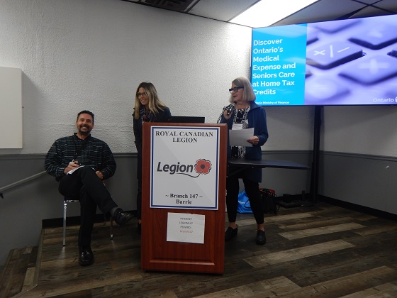 Noreen Campbell, Treasurer (right) introducing our speakers Nina Cabral and Jeremy Bertrand.